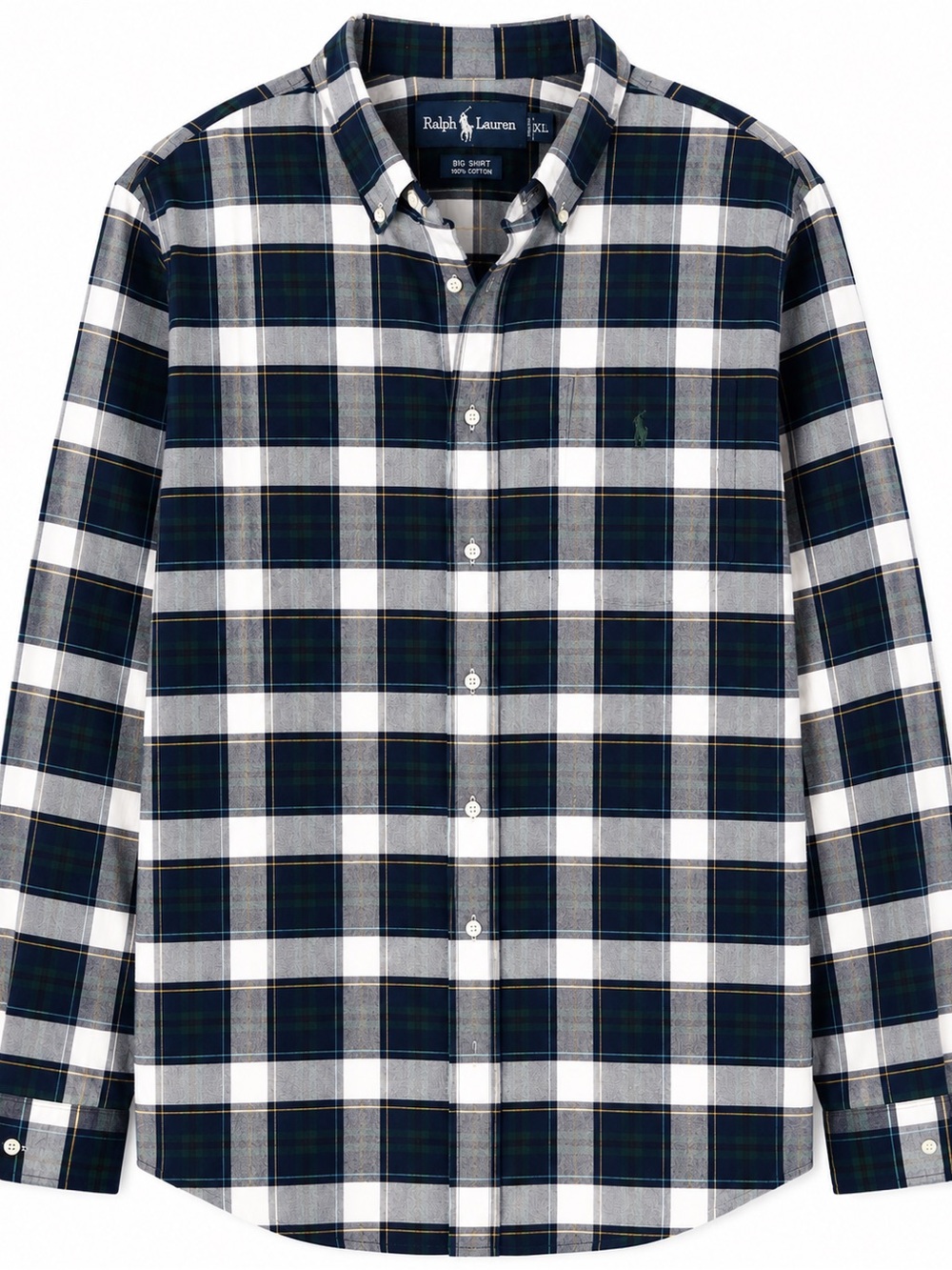 Ralph Lauren Navy, White & Green Plaid Button-Down Shirt